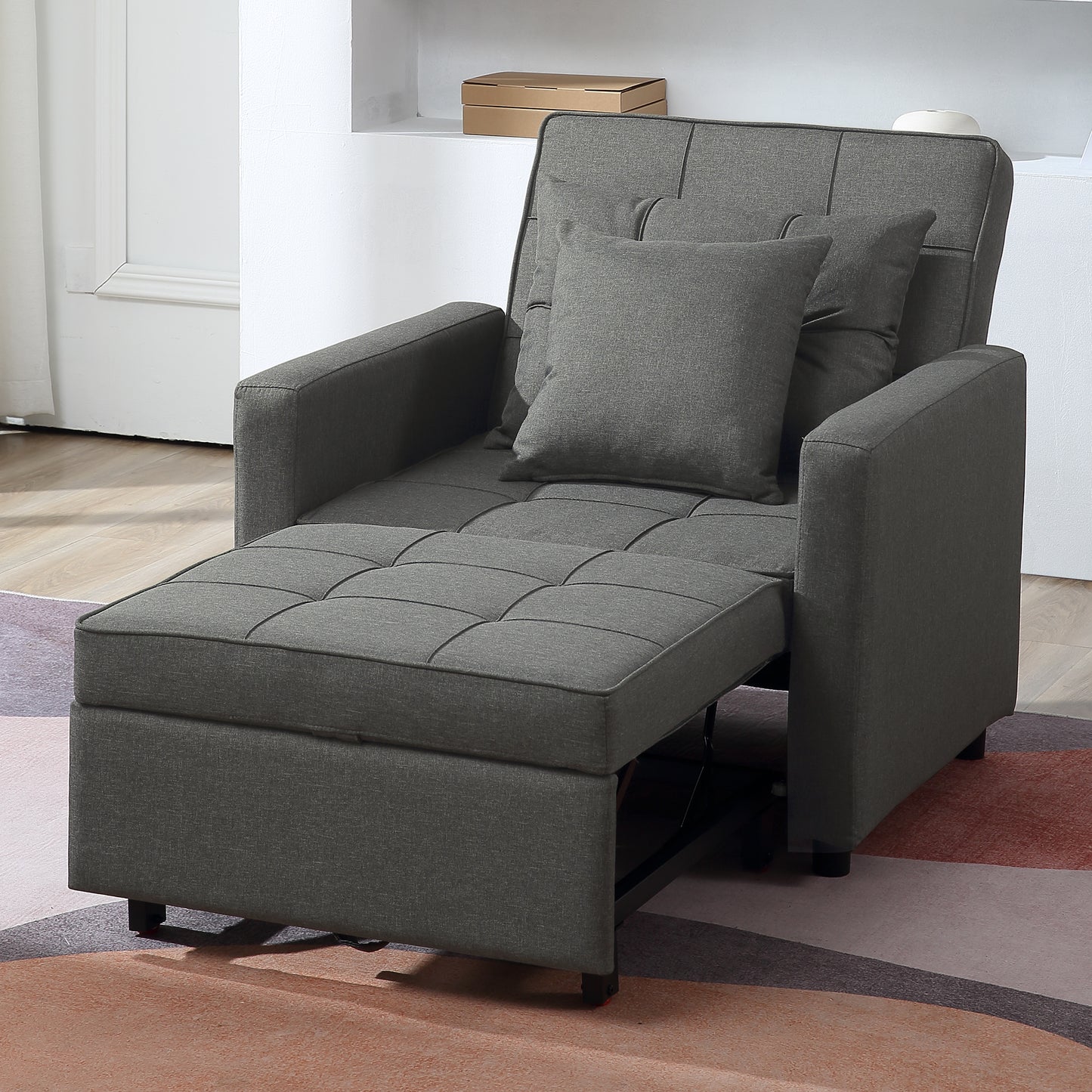 Convertible Sofa Bed, Sleeper Sofa with Adjustable Backrest, Armchair, Sofa, Bed, 3 in 1 Sleeper Chair, Single One, Khaki