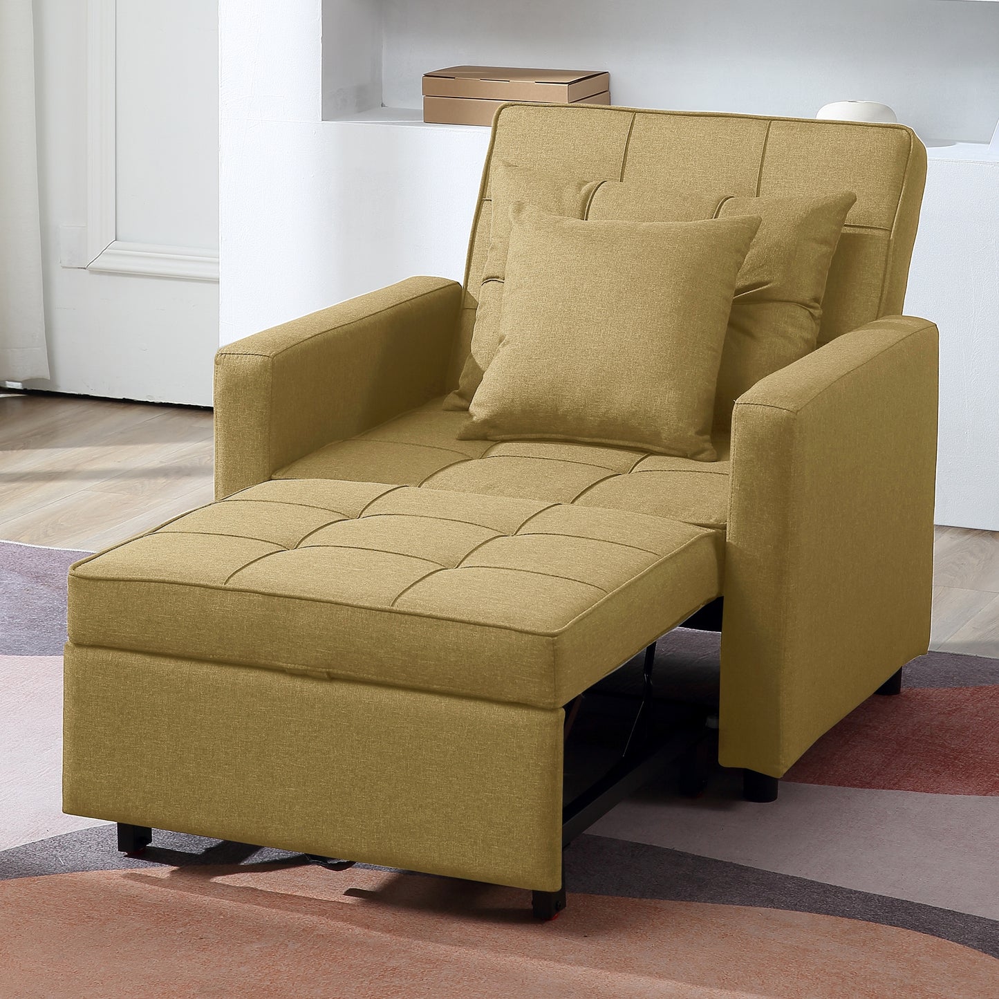 Convertible Sofa Bed, Sleeper Sofa with Adjustable Backrest, Armchair, Sofa, Bed, 3 in 1 Sleeper Chair, Single One, Khaki